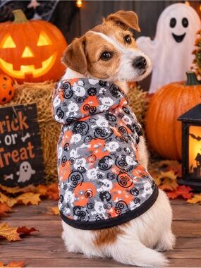 Simply Dog Hoodie Halloween Costume Gray Skull Print Size Small